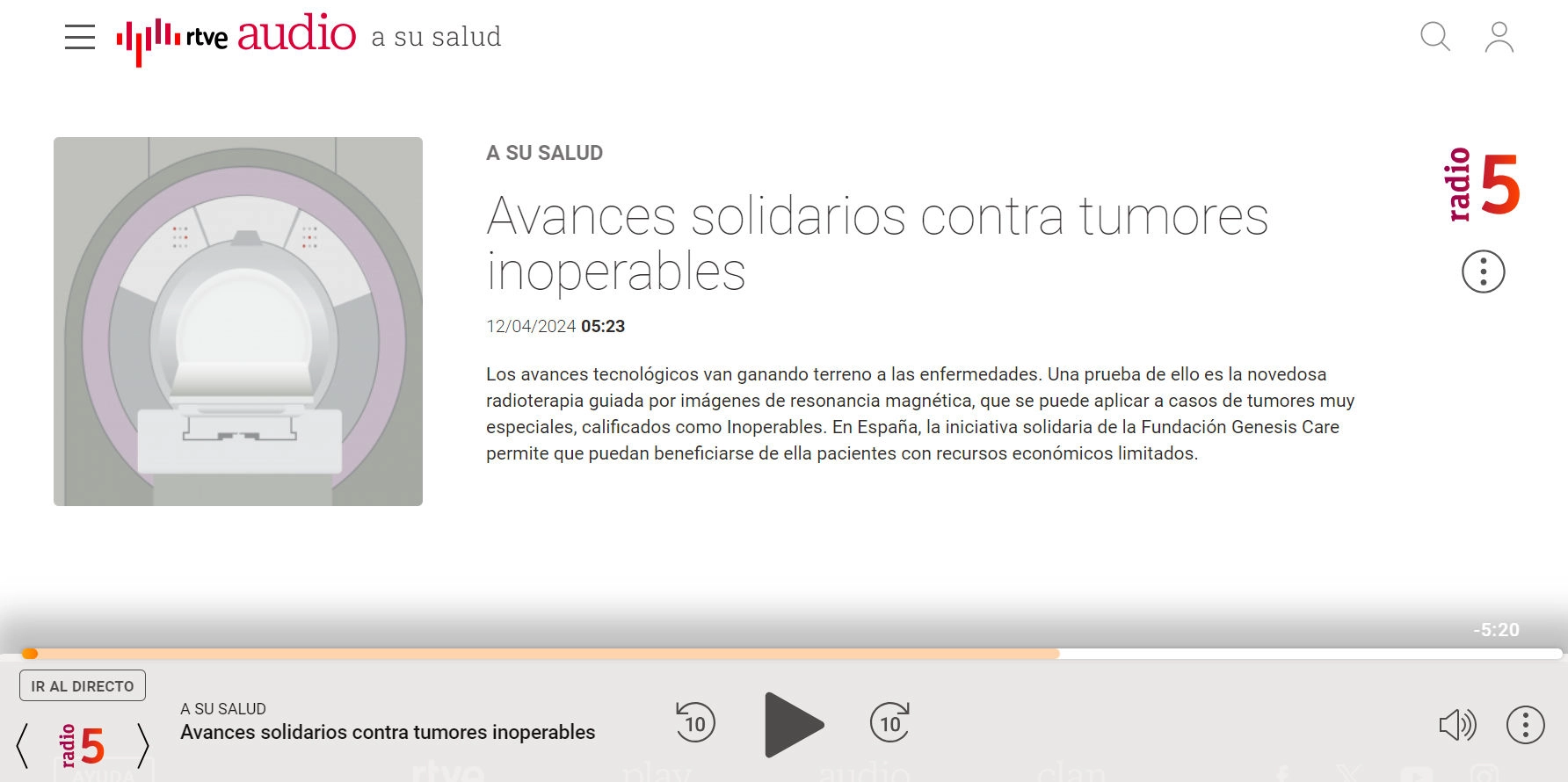Avances solidarios contra tumores inoperables - Entrevista Dr. Felipe Couñago (RADIO 5)